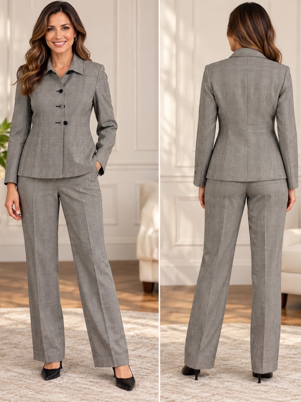Larry Levine Grey Tailored Pantsuit - Classic Two-Piece Set